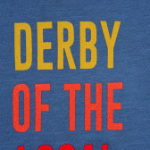 Памучна блуза с надпис Derby of the local heroes за бебе, синя Benetton 221252 2