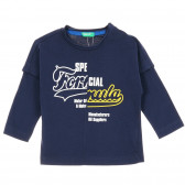 Памучна блуза с дълъг ръкав и графичен принт за бебе, тъмно синя Benetton 221299 