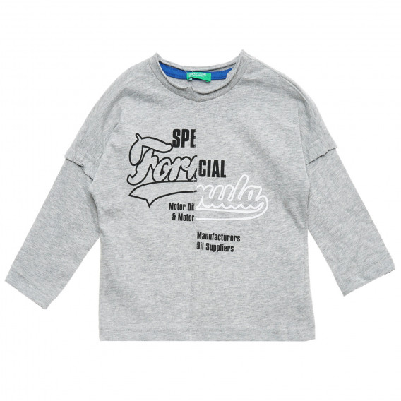 Памучна блуза с дълъг ръкав и графичен принт за бебе, сива Benetton 221303 