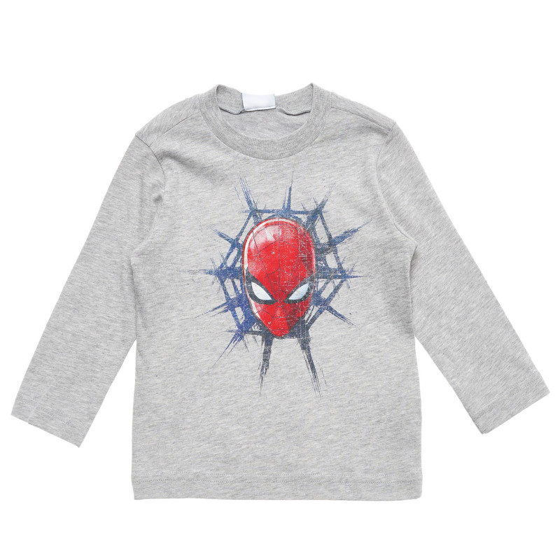 Памучна блуза с щампа на Spiderman, сива  221371