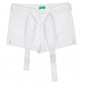 Памучни къси панталони с текстилен колан, бели Benetton 221505 