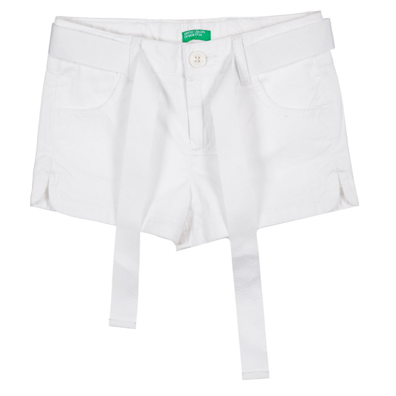 Памучни къси панталони с текстилен колан, бели  221505