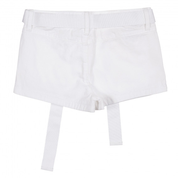 Памучни къси панталони с текстилен колан, бели Benetton 221508 4