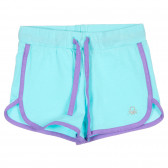 Памучни къси панталони със лилави кантове за бебе, светло сини Benetton 221557 