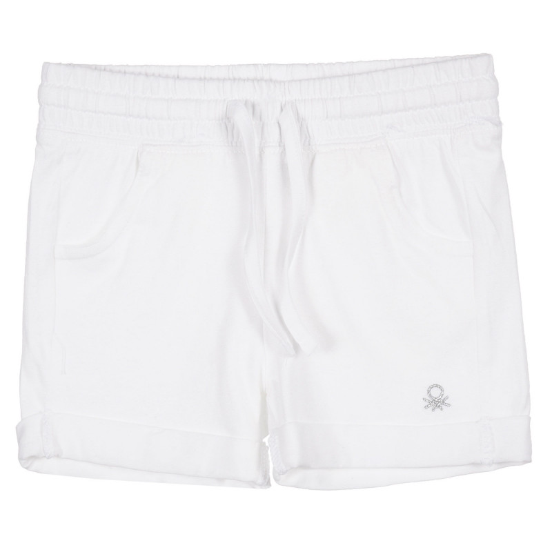 Памучен къс панталон с подгънати крачоли, бял  221577