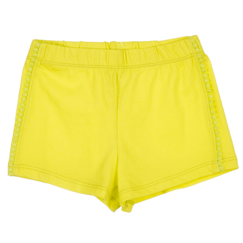 Памучен къс панталон с декоративни кантове, жълт  221596