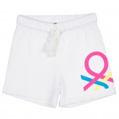 Памучни къси панталони с цветно лого на бранда, бели Benetton 221600 