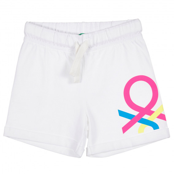 Памучни къси панталони с цветно лого на бранда, бели Benetton 221600 