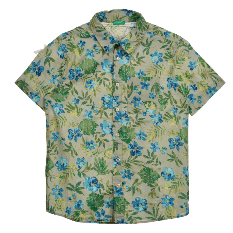 Памучна риза с флорален принт, бежова  221803