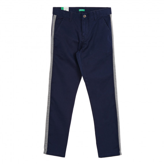Памучен панталон със сиви кантове, тъмно син Benetton 221809 