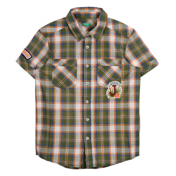 Памучна карирана риза с апликация Benetton 221833 