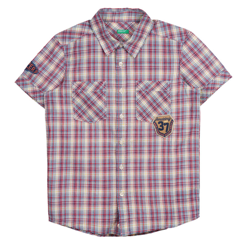 Памучна карирана риза с апликация и два джоба  221836