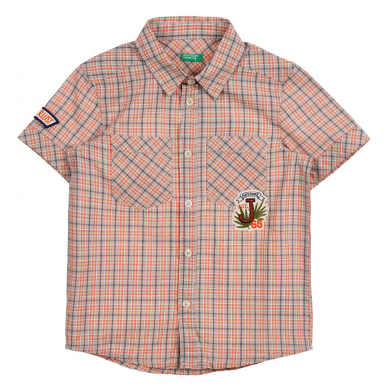 Памучна карирана риза с апликация, многоцветна Benetton 221839 