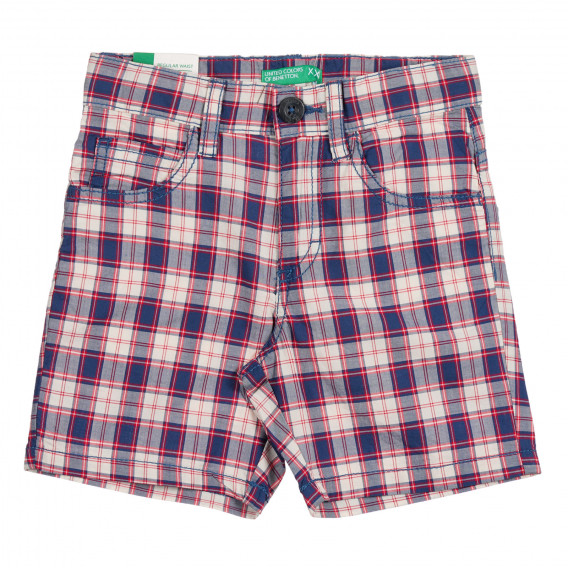 Памучен къс панталон в червено и синьо каре Benetton 221854 