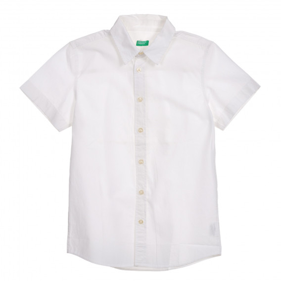 Памучна риза с къс ръкав,  бяла Benetton 221899 