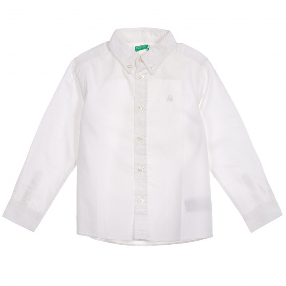 Памучна риза с бродирано лого на бранда, бяла Benetton 221905 