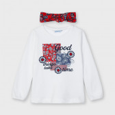 Памучен комплект блуза и лента за глава в бяло и червено Mayoral 222477 