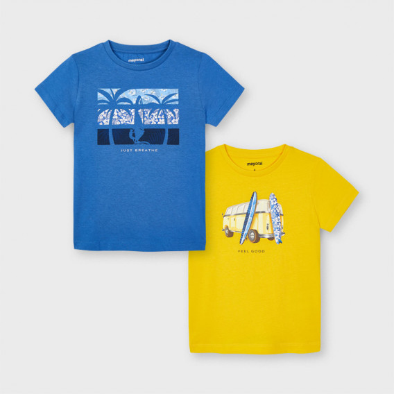 Комплект от два броя памучни тениски в синьо и жълто Mayoral 222492 