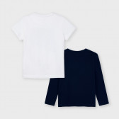 Памучен комплект тениска и блуза с дълъг ръкав в бяло и синьо Mayoral 222508 2