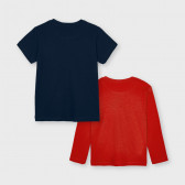 Памучен комплект тениска и блуза с дълъг ръкав в синьо и червено Mayoral 222511 2