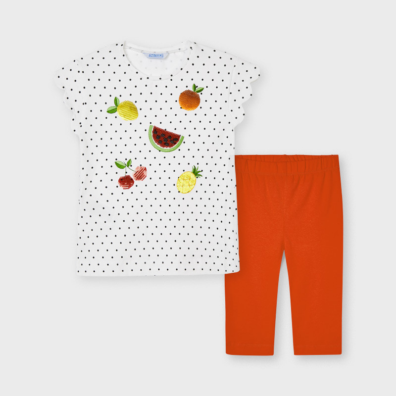 Памучен комплект тениска и клин в бяло и оранжево  222555