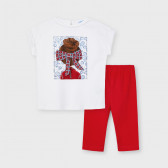 Памучен комплект тениска и клин в бяло и червено Mayoral 222558 