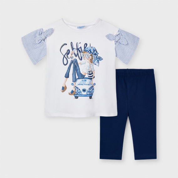 Комплект тениска и клин в бяло и синьо Mayoral 222561 