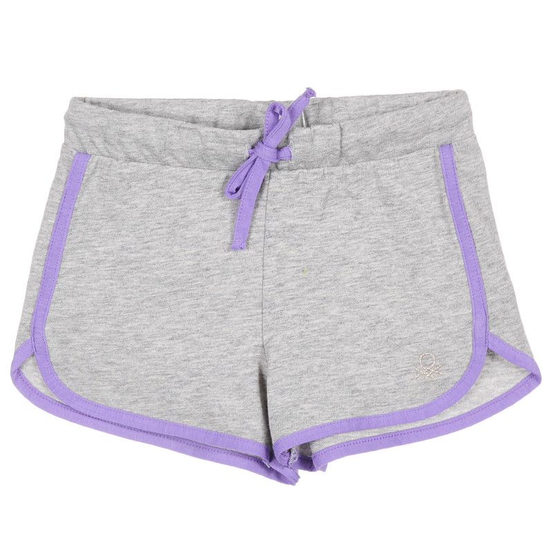 Памучни къси панталони със лилави кантове, сиви  223114