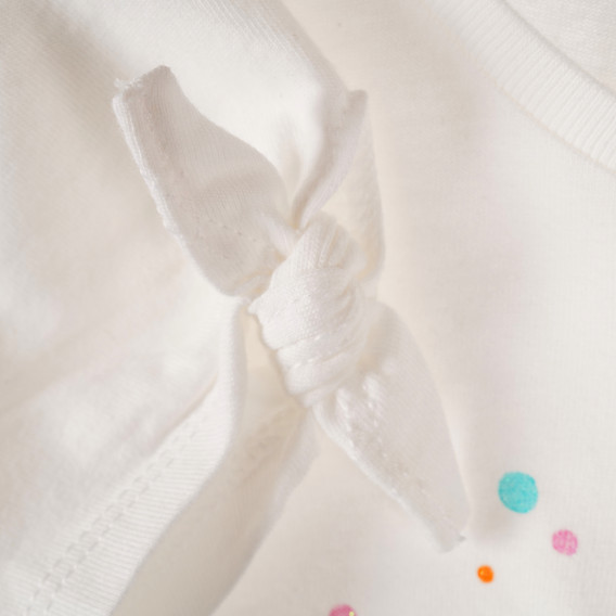 Памучна блуза с къс ръкав и панделки, бяла Benetton 223499 3