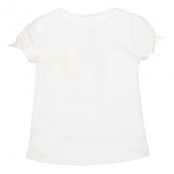 Памучна блуза с къс ръкав и панделки, бяла Benetton 223500 4
