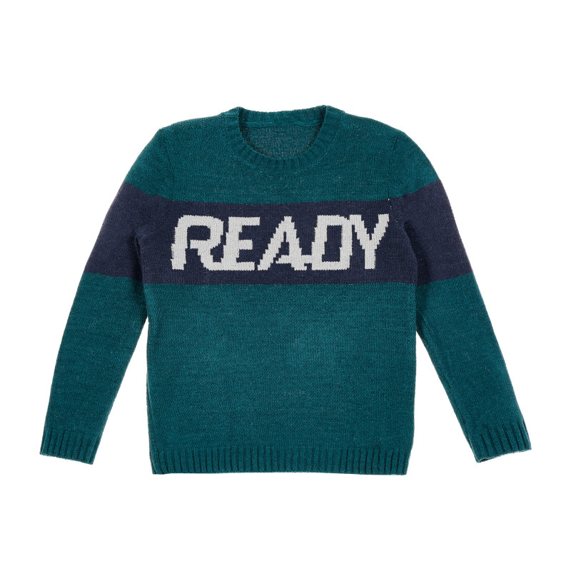 Пуловер с надпис Ready, зелен  223965