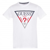 Памучна тениска с логото на бранда, бяла Guess 224289 
