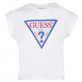 Памучна тениска с логото на бранда с камъчета, бяла Guess 224305 