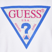 Памучна тениска с логото на бранда с камъчета, бяла Guess 224308 4