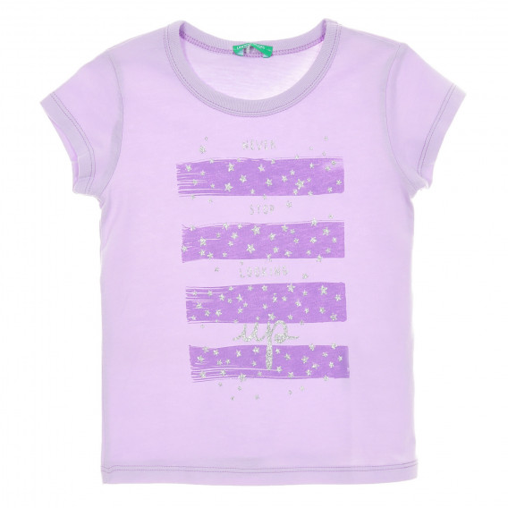 Памучна тениска с брокатена щампа за бебе, лилава Benetton 224430 