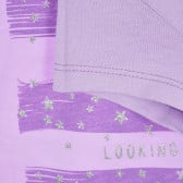 Памучна тениска с брокатена щампа за бебе, лилава Benetton 224432 3