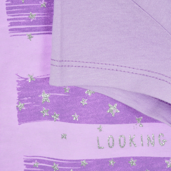 Памучна тениска с брокатена щампа за бебе, лилава Benetton 224432 3
