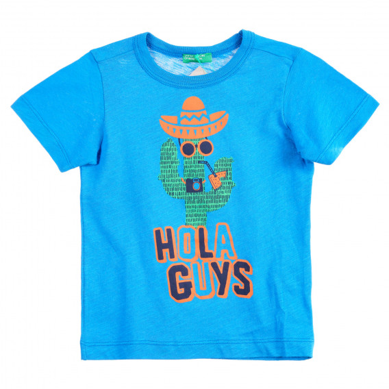 Памучна тениска с щампа за бебе, синя Benetton 224466 