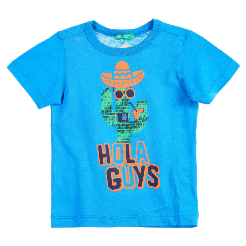 Памучна тениска с щампа за бебе, синя  224466