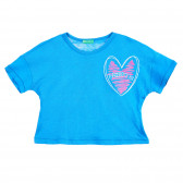 Памучна тениска с сърце и надпис на бранда за бебе, синя Benetton 224482 