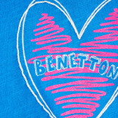 Памучна тениска с сърце и надпис на бранда за бебе, синя Benetton 224483 2