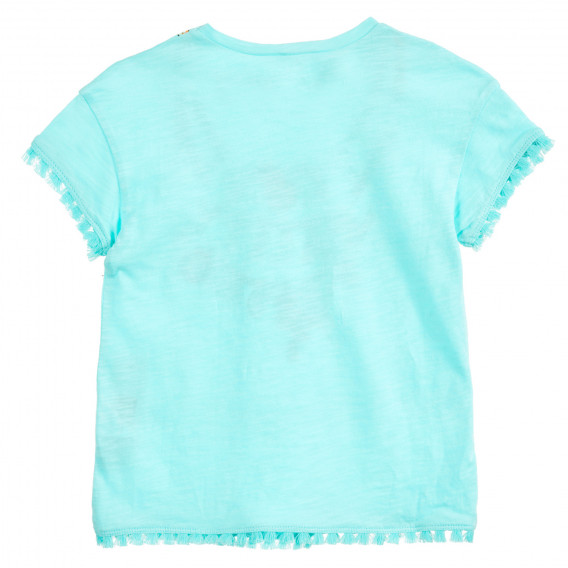 Памучна тениска с цветна щампа и ресни, синя Benetton 224489 4