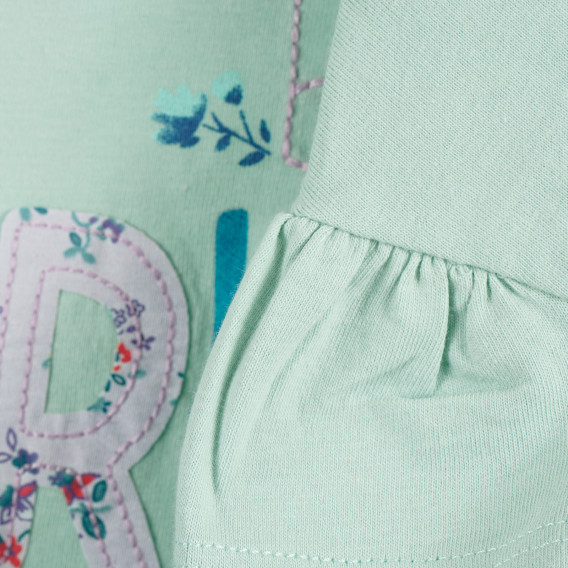 Памучна тениска с панделка за бебе в ментов цвят Benetton 224500 3