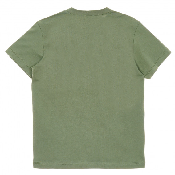 Памучна блуза с къс ръкав и надпис, зелена Benetton 224548 4