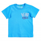 Памучна тениска с надпис за бебе, синя Benetton 224613 
