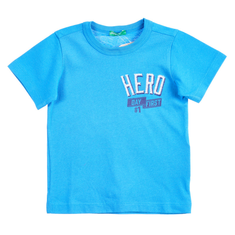 Памучна тениска с надпис за бебе, синя  224613