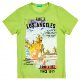 Памучна тениска с графичен принт Los Angeles, зелена Benetton 224676 