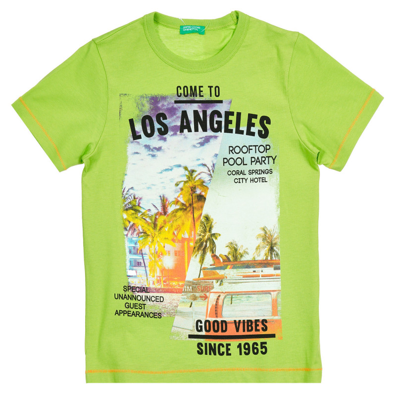 Памучна тениска с графичен принт Los Angeles, зелена  224676