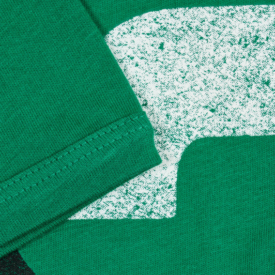 Памучна блуза с къс ръкав и щампа, зелена Benetton 224686 3