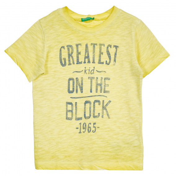 Памучна тениска с надпис, жълта Benetton 224712 